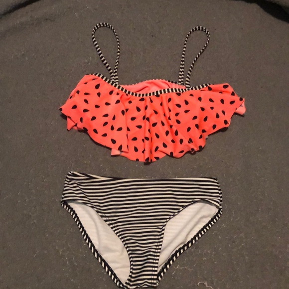 Cat & Jack Other - Girls watermelon pink ruffle twopiece bathing suit